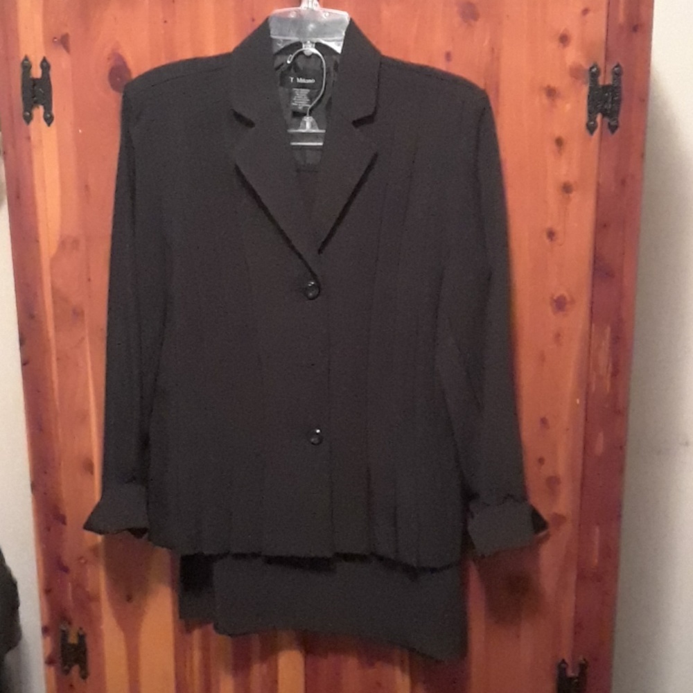 T Milano 2 Piece Black Cuffed Skirt Suit